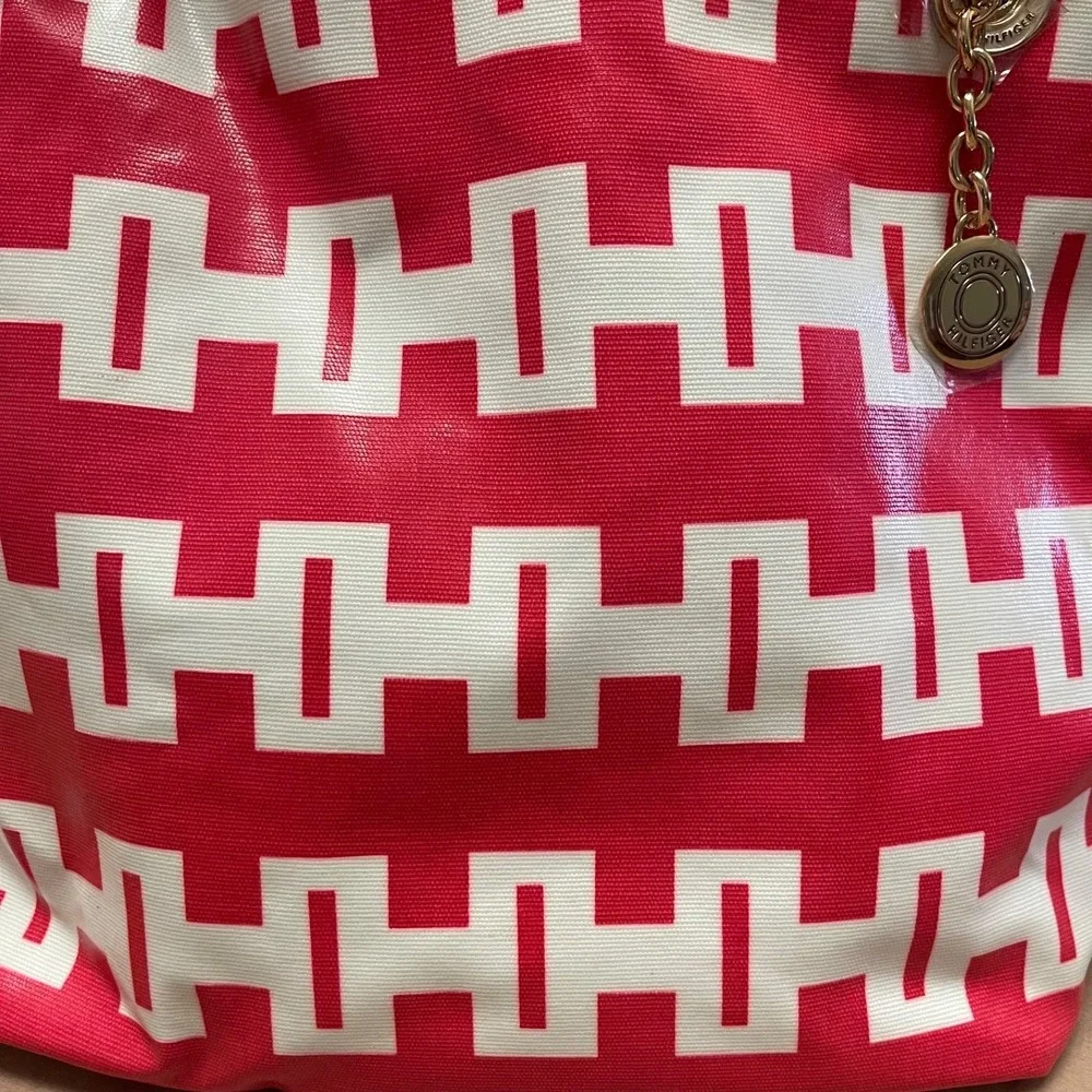 Tommy Hilfiger H Monogram Hot‎ Pink & White Commuter Bag Purse Tote NWOT